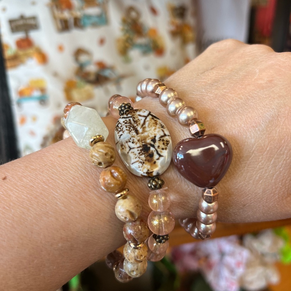 Chic Multicolor Beaded Bracelet Set with Heart Charm